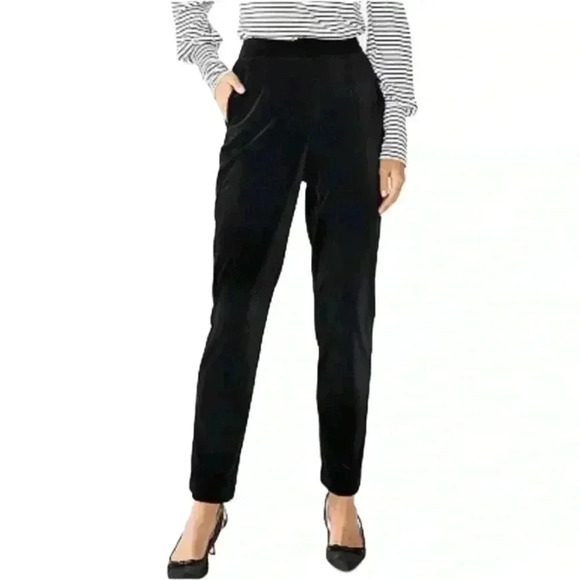 {Draper James} Black Velvet Elastic Waist Loose Pull On Trousers Dress Pants - Picture 1 of 5